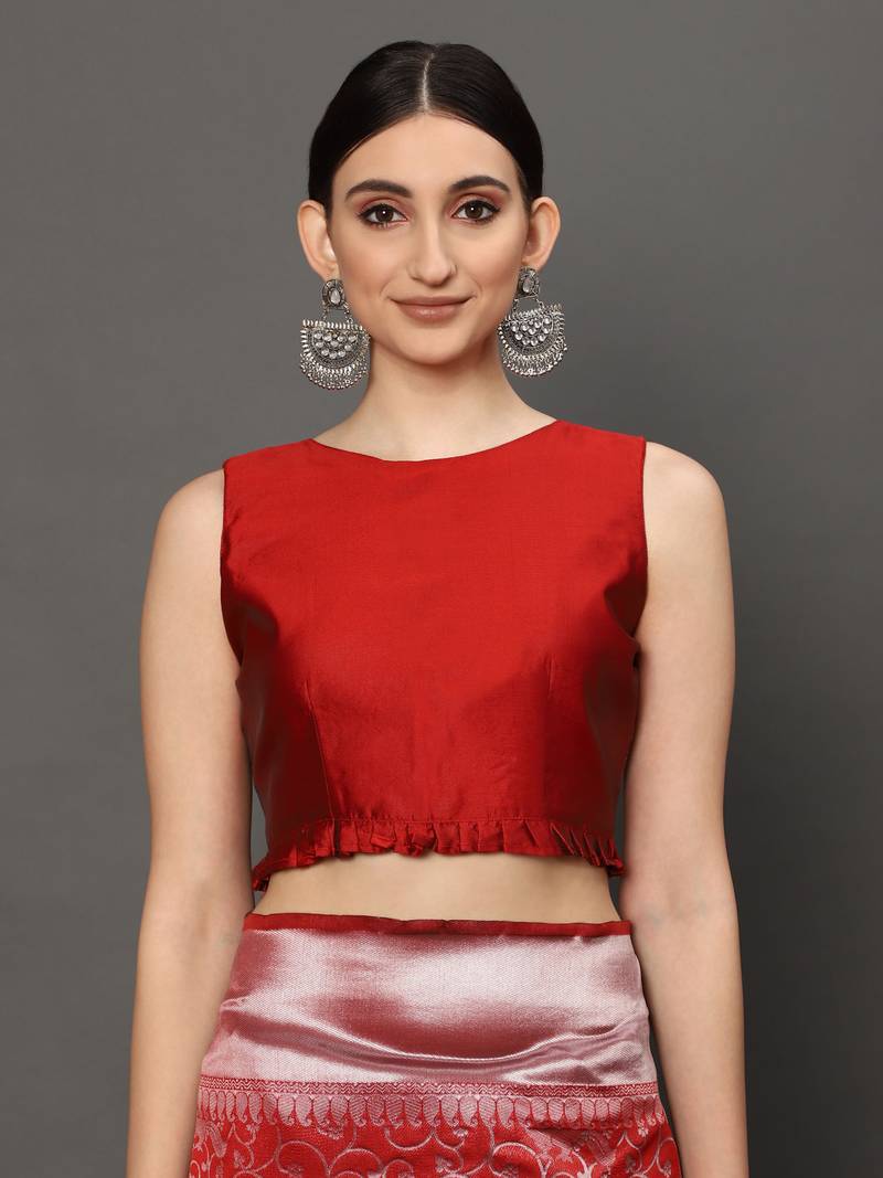 Glemora Red Fancy Ethnic Wear Silk Blend Banarasi Traditional Saree