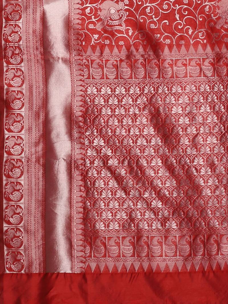 Glemora Red Fancy Ethnic Wear Silk Blend Banarasi Traditional Saree