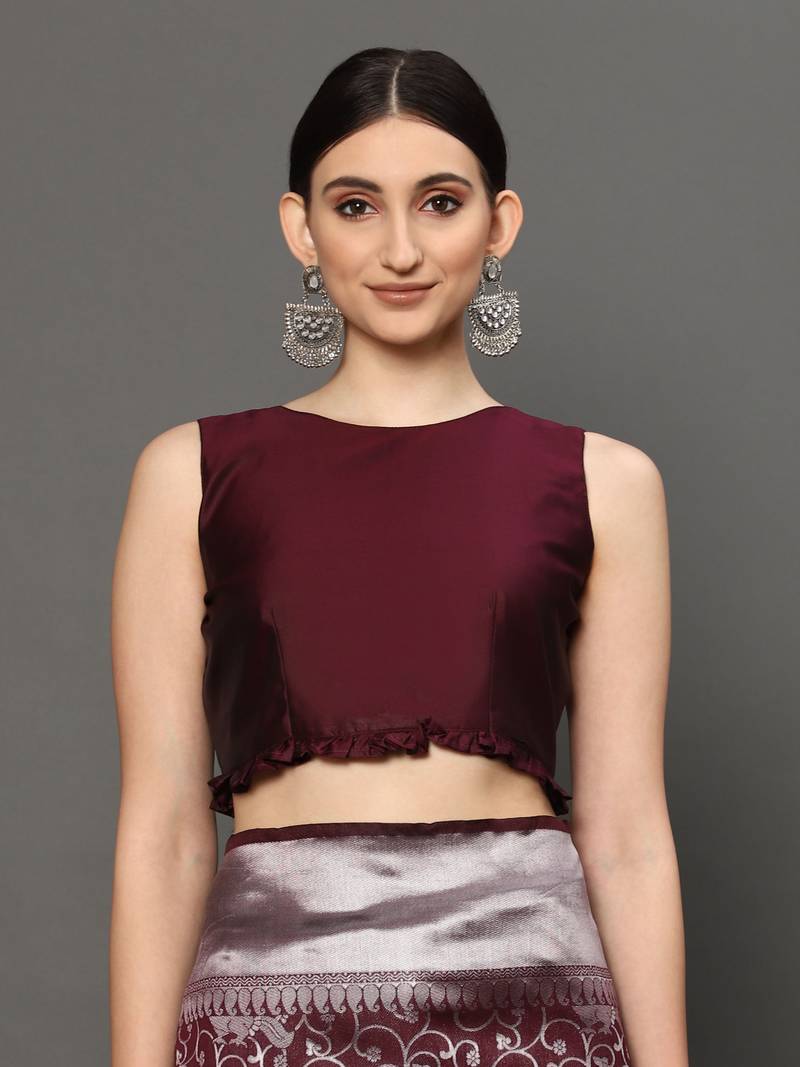 Glemora Wine Fancy Ethnic Wear Silk Blend Banarasi Traditional Saree