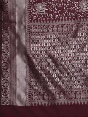 Glemora Wine Fancy Ethnic Wear Silk Blend Banarasi Traditional Saree 5