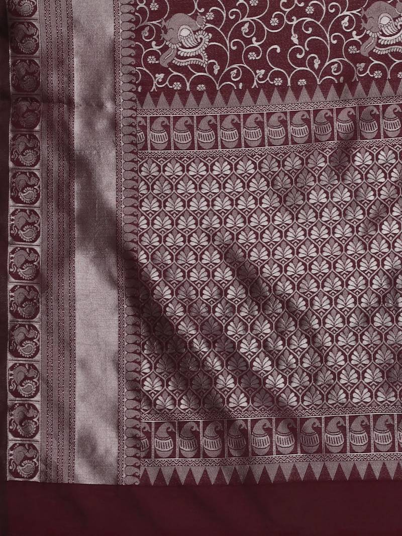 Glemora Wine Fancy Ethnic Wear Silk Blend Banarasi Traditional Saree