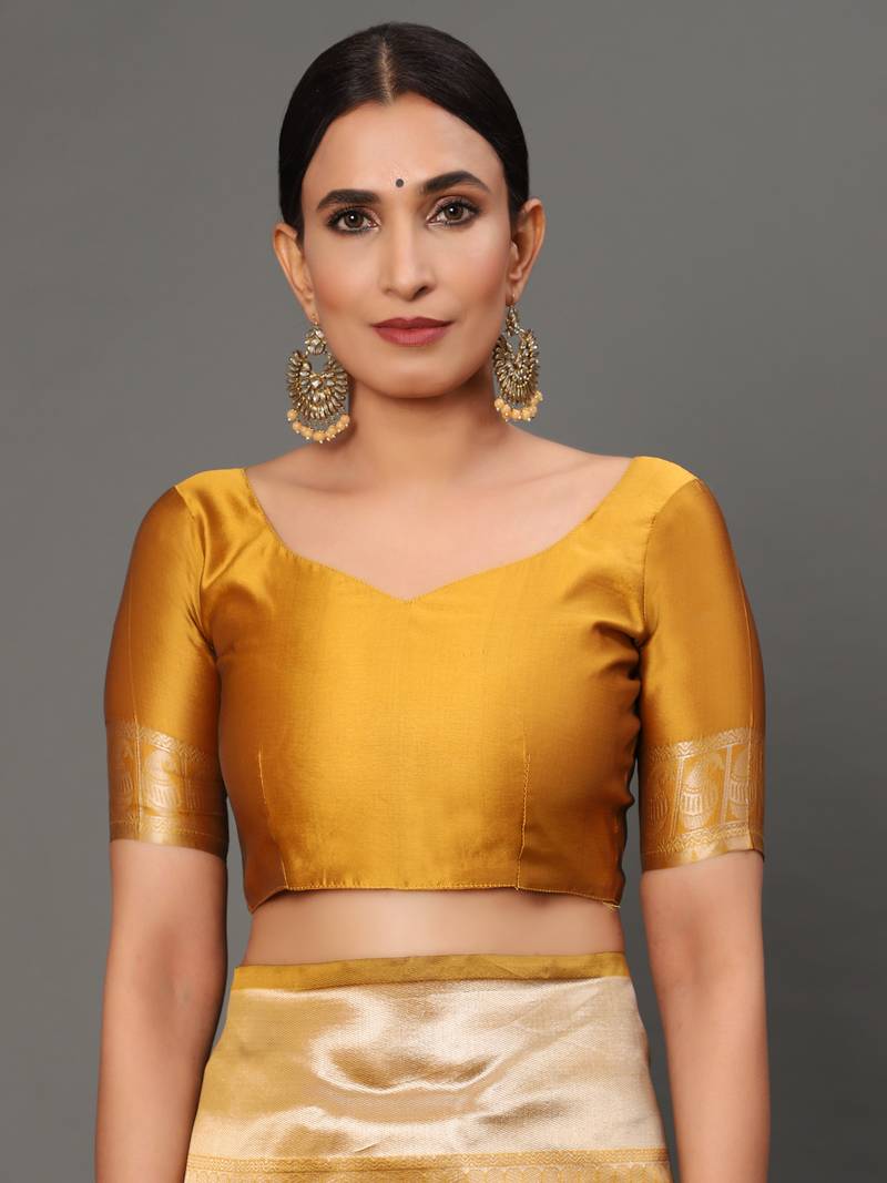 Glemora Yellow Fancy Ethnic Wear Silk Blend Banarasi Traditional Saree