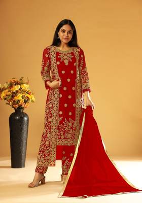 Red embroidered net salwar 1