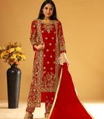 Red embroidered net salwar