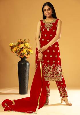 Red embroidered net salwar 3