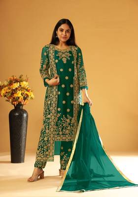 Green embroidered net salwar 1