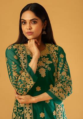 Green embroidered net salwar 2