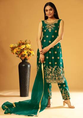 Green embroidered net salwar 3