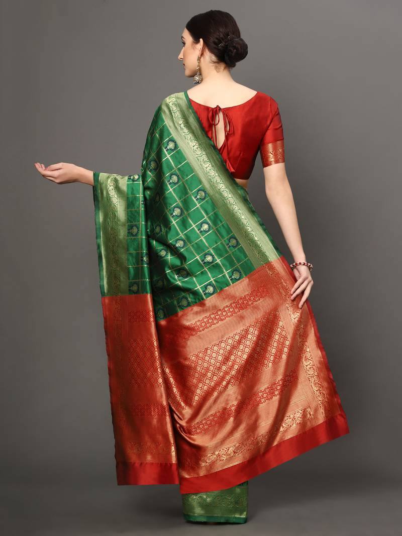 Glemora Green Designer Ethnic Wear Silk Blend Banarasi Traditional Saree