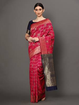 Glemora Pink Designer Ethnic Wear Silk Blend Banarasi Traditional Saree 1