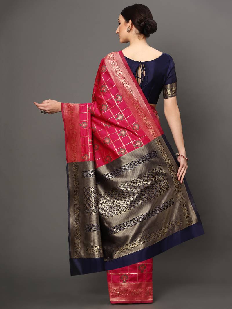 Glemora Pink Designer Ethnic Wear Silk Blend Banarasi Traditional Saree