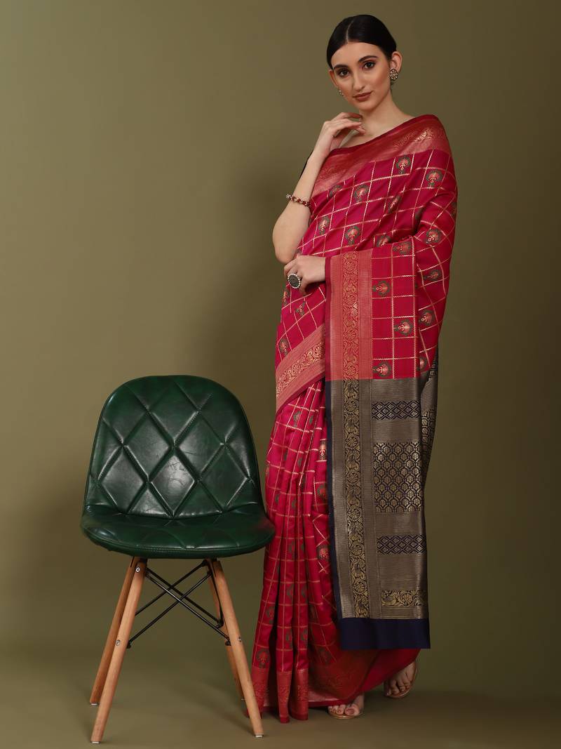 Glemora Pink Designer Ethnic Wear Silk Blend Banarasi Traditional Saree