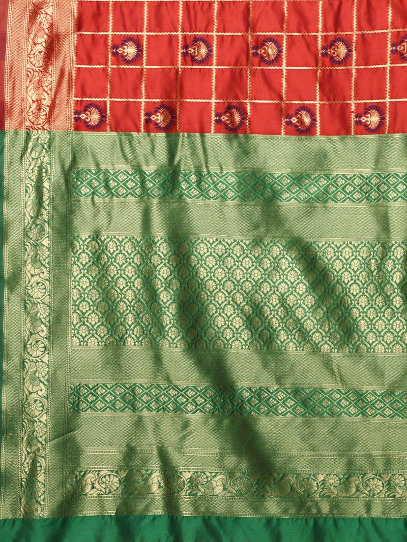 Glemora Red Designer Ethnic Wear Silk Blend Banarasi Traditional Saree