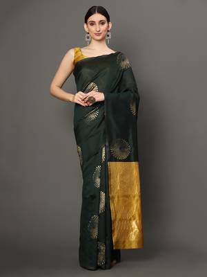 Glemora BlackYellow Beautiful Ethnic Wear Silk Blend Banarasi Traditional Saree 1