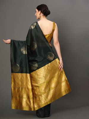 Glemora BlackYellow Beautiful Ethnic Wear Silk Blend Banarasi Traditional Saree 2