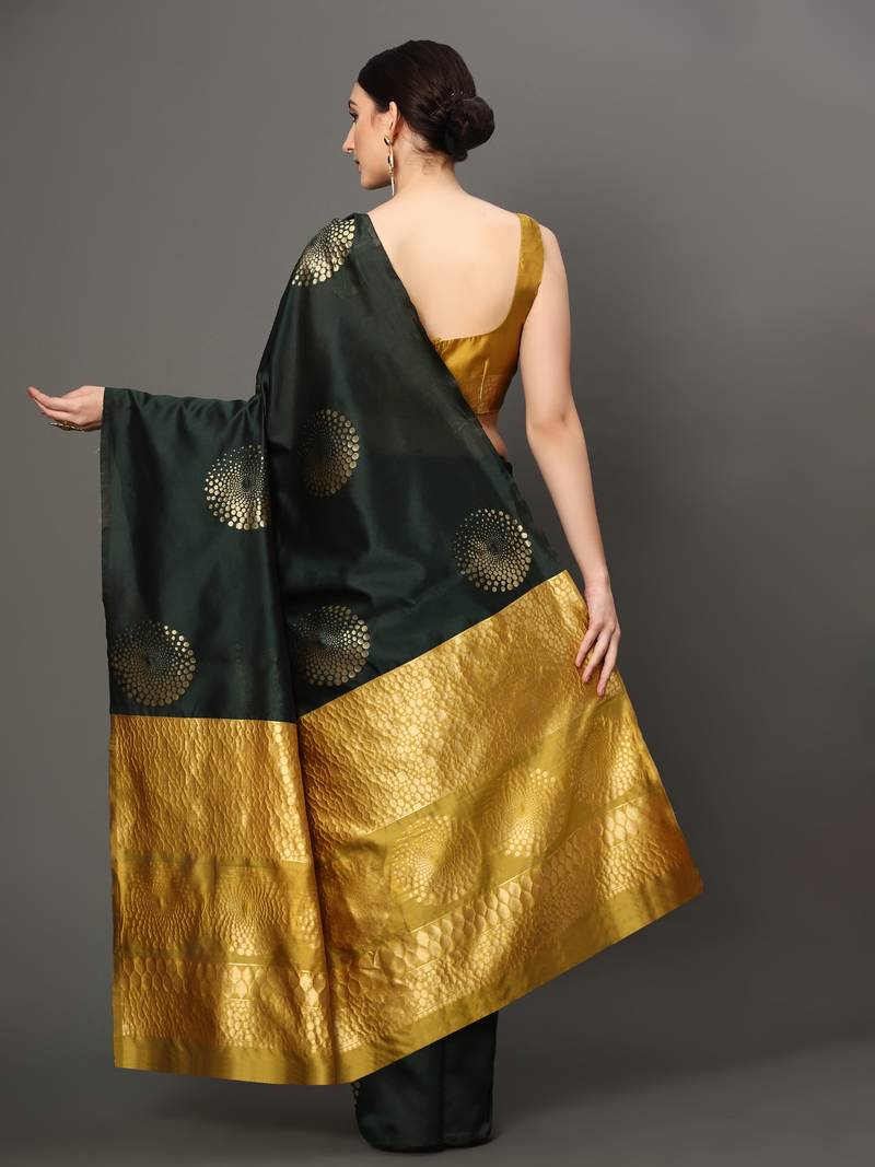 Glemora BlackYellow Beautiful Ethnic Wear Silk Blend Banarasi Traditional Saree
