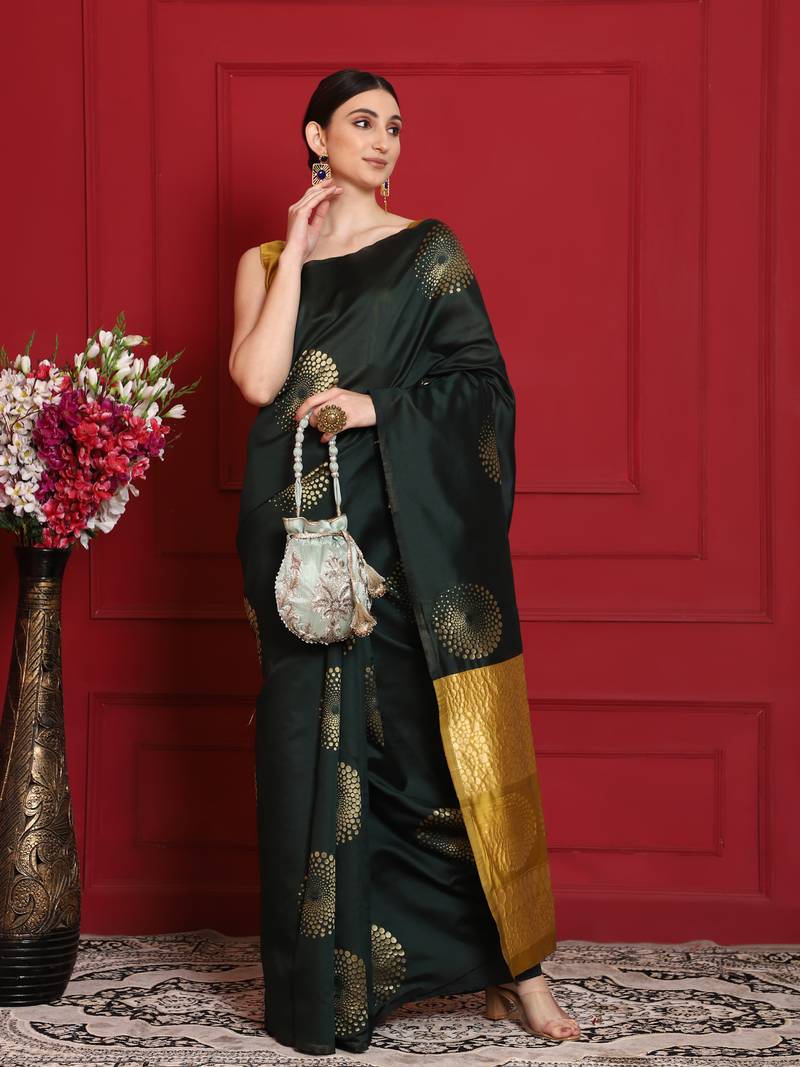 Glemora BlackYellow Beautiful Ethnic Wear Silk Blend Banarasi Traditional Saree