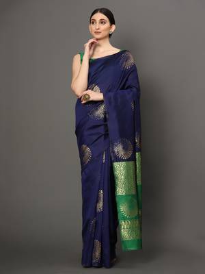 Glemora NevyBlueGreen Beautiful Ethnic Wear Silk Blend Banarasi Traditional Saree 1