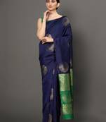 Glemora NevyBlueGreen Beautiful Ethnic Wear Silk Blend Banarasi Traditional Saree