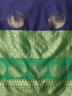 Glemora NevyBlueGreen Beautiful Ethnic Wear Silk Blend Banarasi Traditional Saree 5