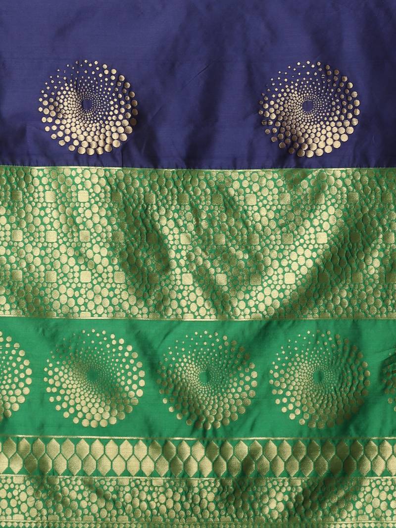 Glemora NevyBlueGreen Beautiful Ethnic Wear Silk Blend Banarasi Traditional Saree