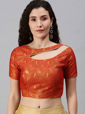 Women Red Woven Jacquard Readymade Blouse 1