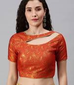 Women Red Woven Jacquard Readymade Blouse