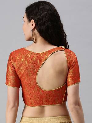 Women Red Woven Jacquard Readymade Blouse 2