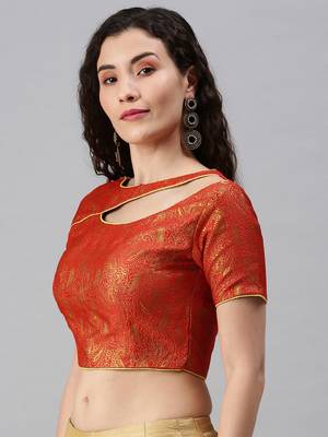 Women Red Woven Jacquard Readymade Blouse 3