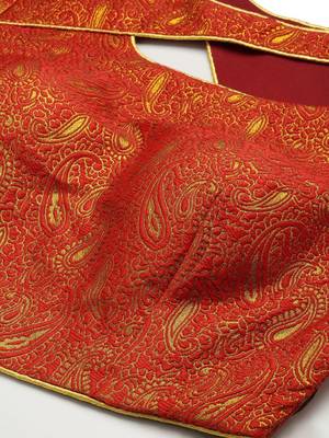 Women Red Woven Jacquard Readymade Blouse 4