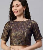 Women Navy Blue Woven Jacquard Readymade Blouse