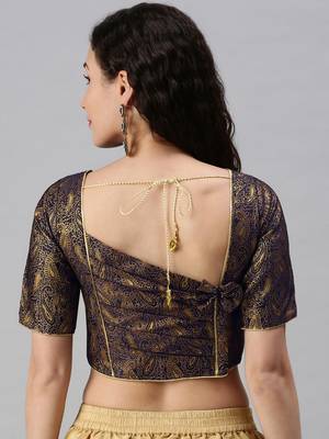 Women Navy Blue Woven Jacquard Readymade Blouse 2