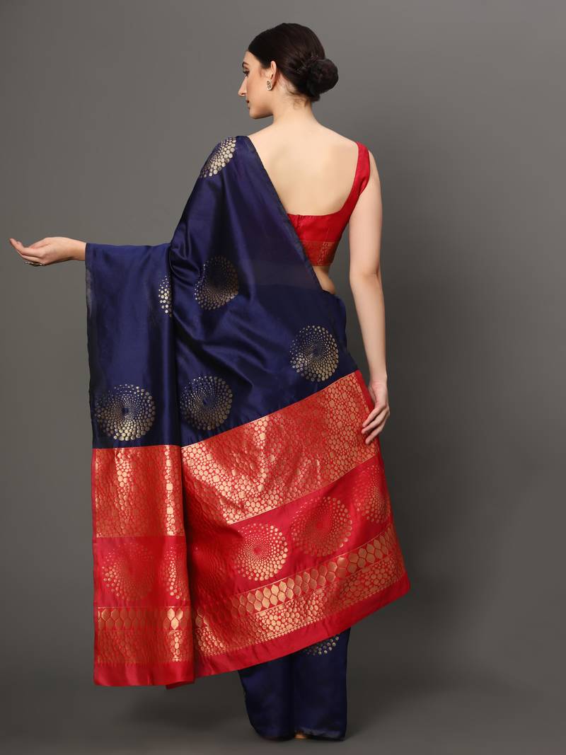 Glemora NevyBlueRed Beautiful Ethnic Wear Silk Blend Banarasi Traditional Saree