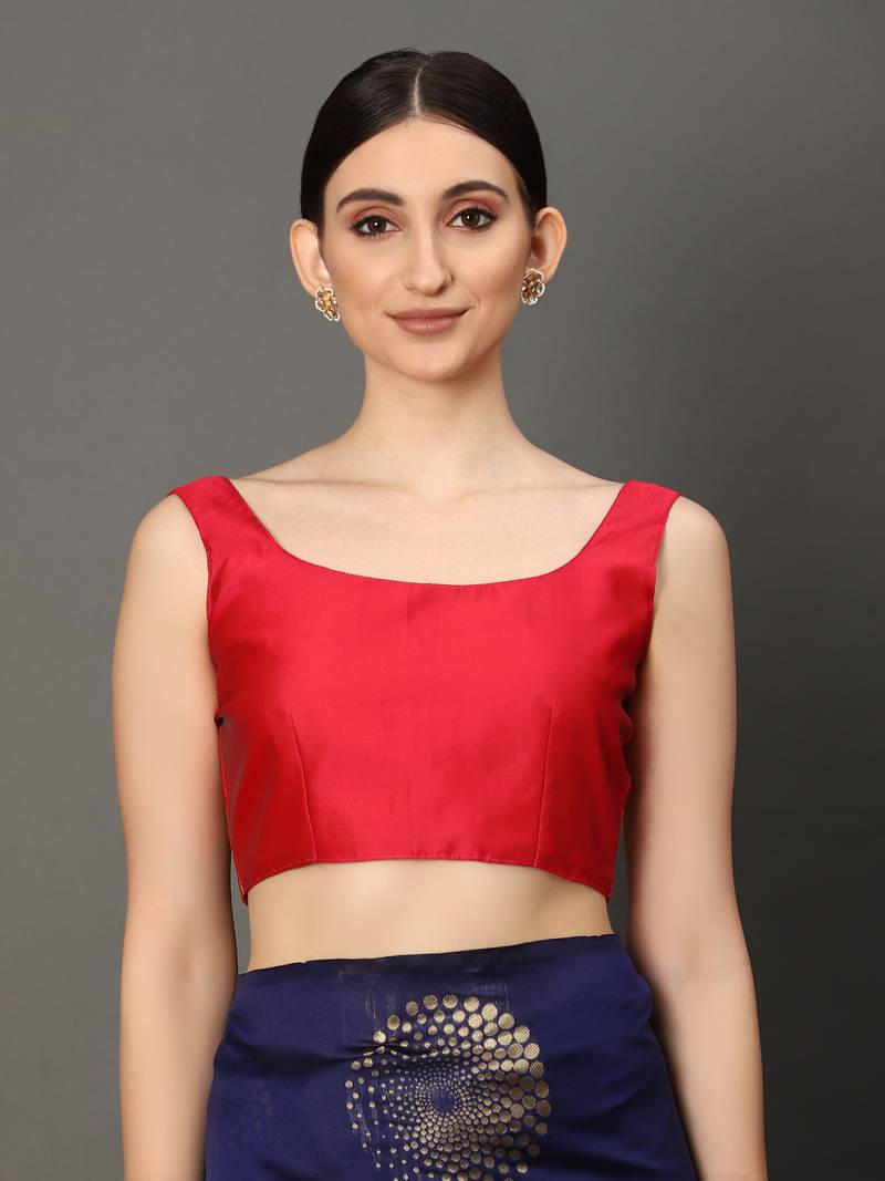 Glemora NevyBlueRed Beautiful Ethnic Wear Silk Blend Banarasi Traditional Saree