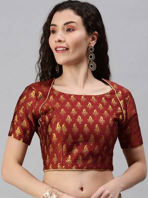 Women Maroon Woven Jacquard Readymade Blouse 1