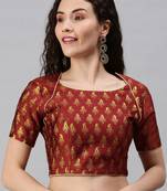 Women Maroon Woven Jacquard Readymade Blouse