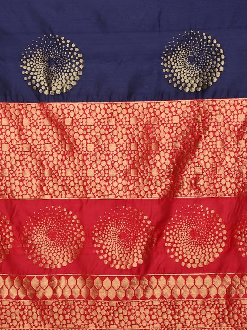 Glemora NevyBlueRed Beautiful Ethnic Wear Silk Blend Banarasi Traditional Saree