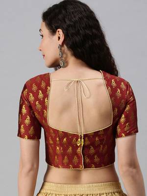 Women Maroon Woven Jacquard Readymade Blouse 2
