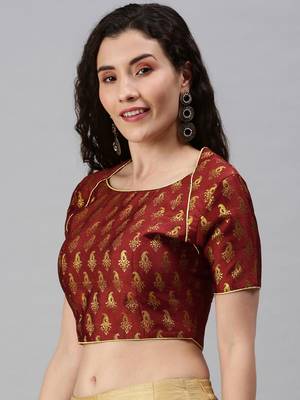 Women Maroon Woven Jacquard Readymade Blouse 3