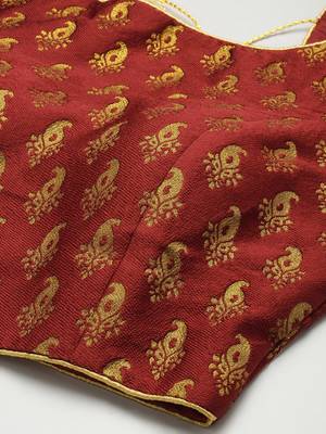 Women Maroon Woven Jacquard Readymade Blouse 4