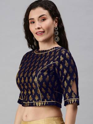 Navy Blue Jacquard Readymade Blouse 1