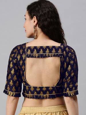 Navy Blue Jacquard Readymade Blouse 2