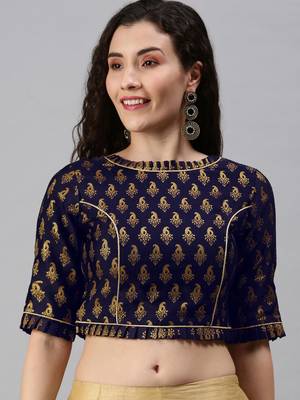Navy Blue Jacquard Readymade Blouse 3