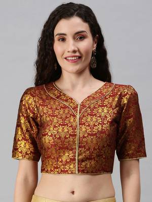 Women Maroon Woven Jacquard Readymade Blouse 1