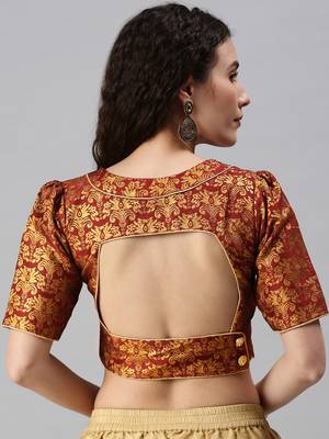 Women Maroon Woven Jacquard Readymade Blouse 2
