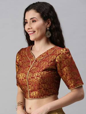 Women Maroon Woven Jacquard Readymade Blouse 3