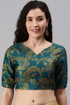 Women Sky Blue Woven Jacquard Readymade Blouse