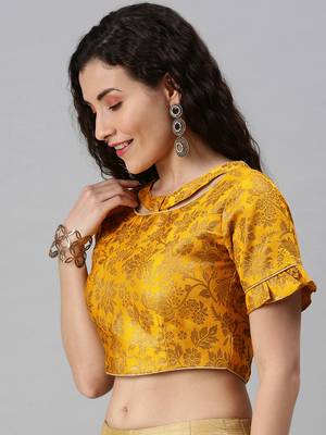 Women Mustard Woven Jacquard Readymade Blouse 1