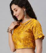Women Mustard Woven Jacquard Readymade Blouse