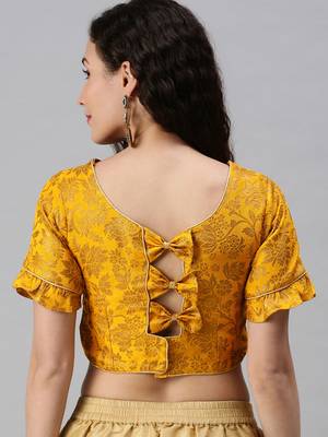 Women Mustard Woven Jacquard Readymade Blouse 2